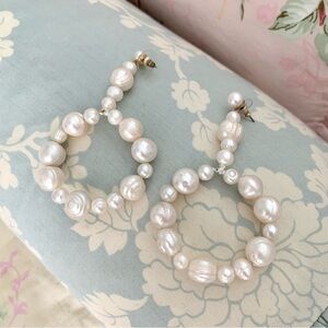 Pearl Drop Hoop Earrings